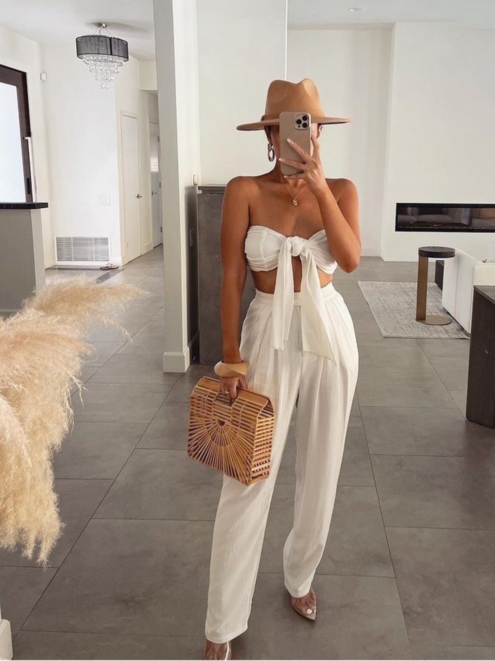 White Tie-Front Crop Top w/ Matching Pants